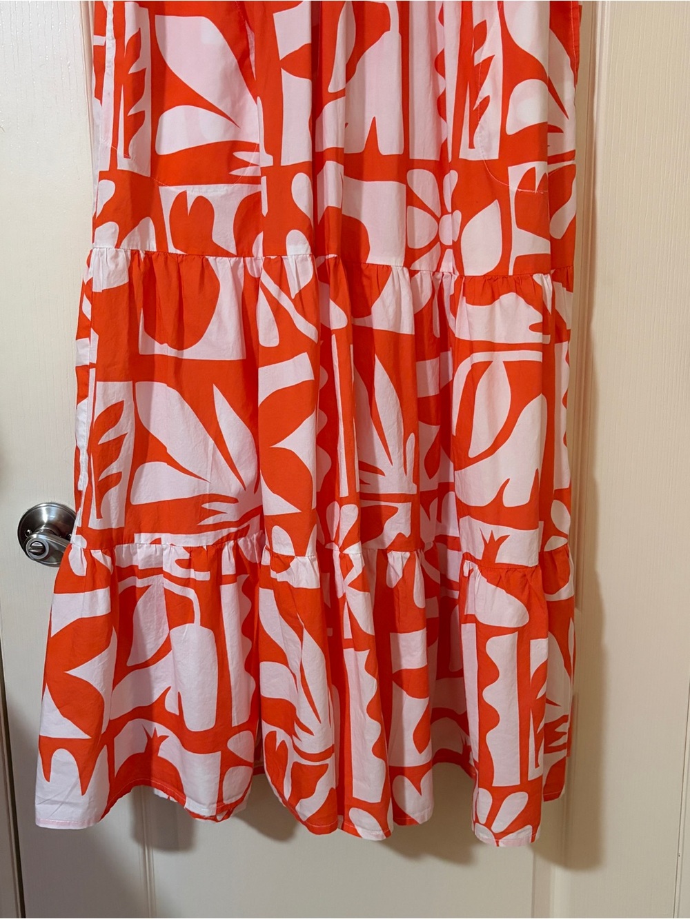 Women’s Orange & White Printed Tiered Dress - Picture 3 of 13
